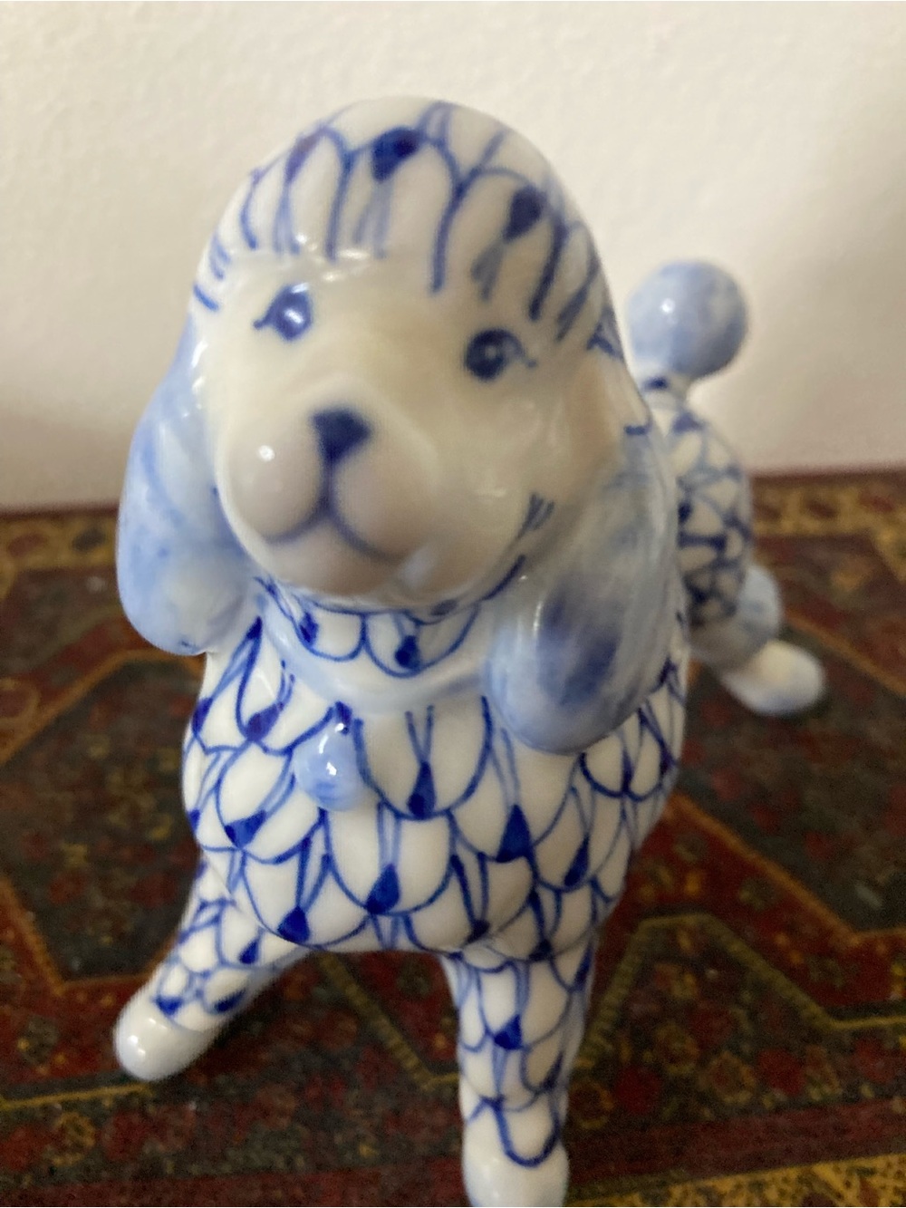 Andrea by Sade Porcelain Poodle Dog Blue & White Figurine - Decorative